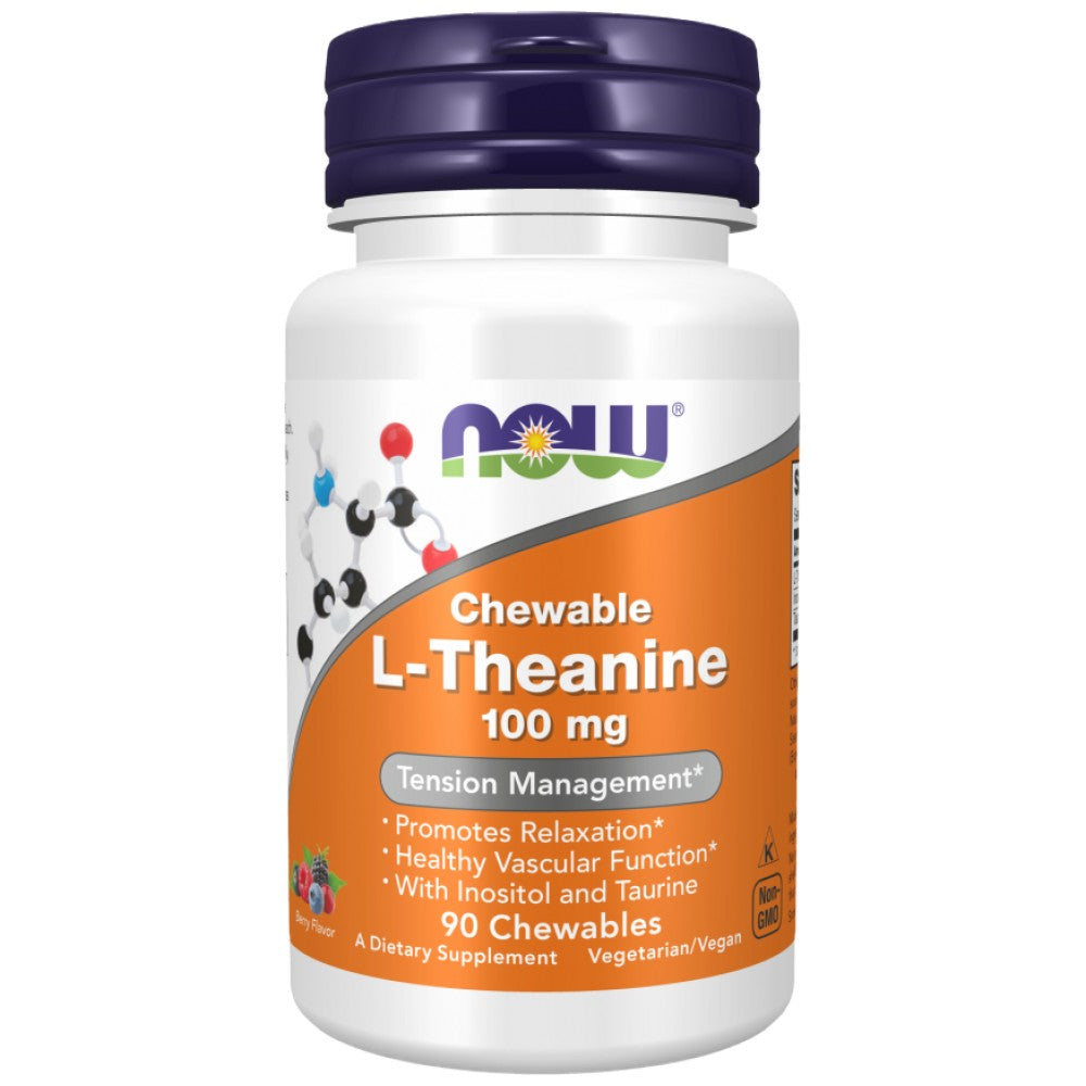 NOW Foods L-Theanine 100 mg Chewable - Л-Теанин 100 mg за дъвчене