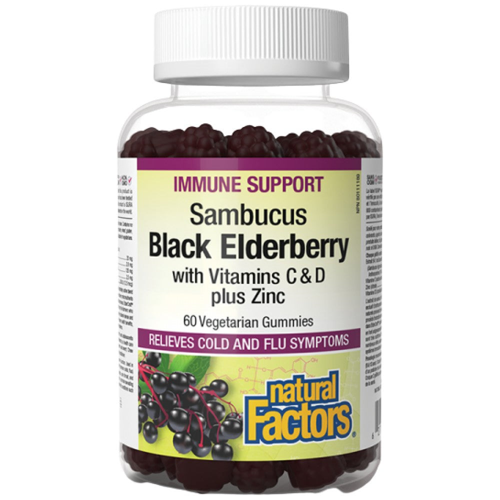 Natural Factors Black Elderberry with Vitamins C & D Plus Zinc - Черен бъз с витамини C и D и цинк