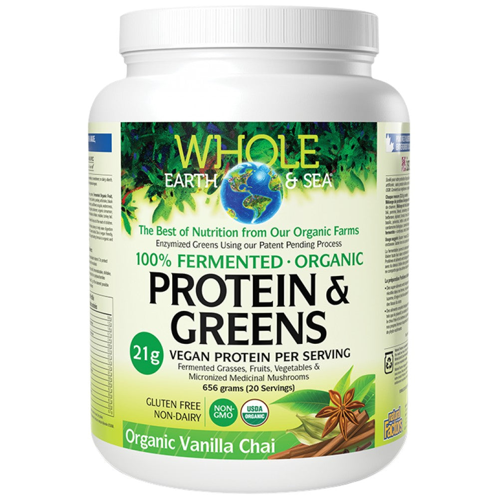 Natural Factors Whole Earth & Sea Fermented Organic Protein and Greens Chocolate - Ферментирал веган протеин шоколад