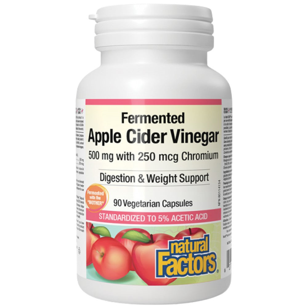 Natural Factors Fermented Apple Cider Vinegar 500 mg Plus Chromium - Ябълков оцет с хром