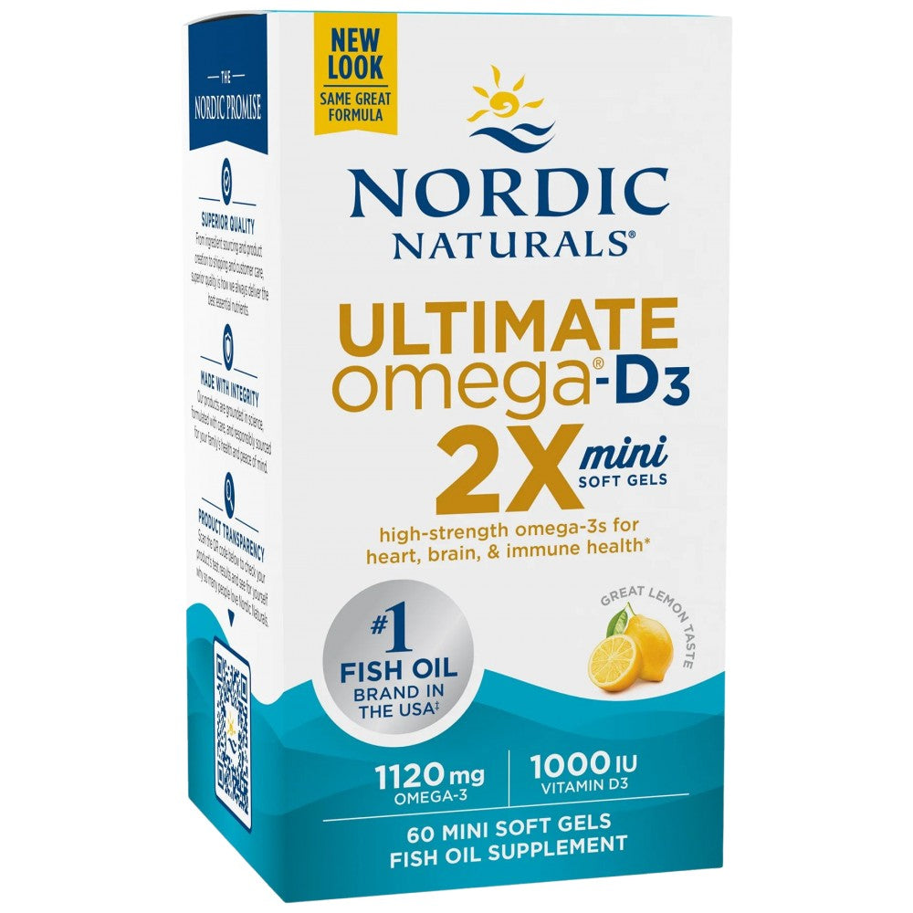 Nordic Naturals Ultimate Omega 2X Mini 1120 mg with Vitamin D3 - Концентрирано рибено масло с Д3