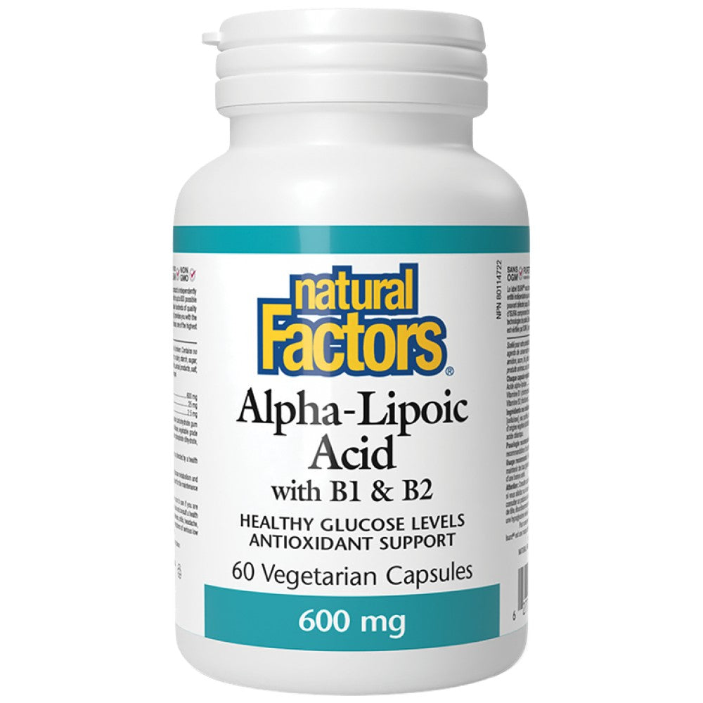 Natural Factors Alpha Lipoic Acid 600 mg with B1 & B2 - Алфа-липоева киселина с Б1 и Б2
