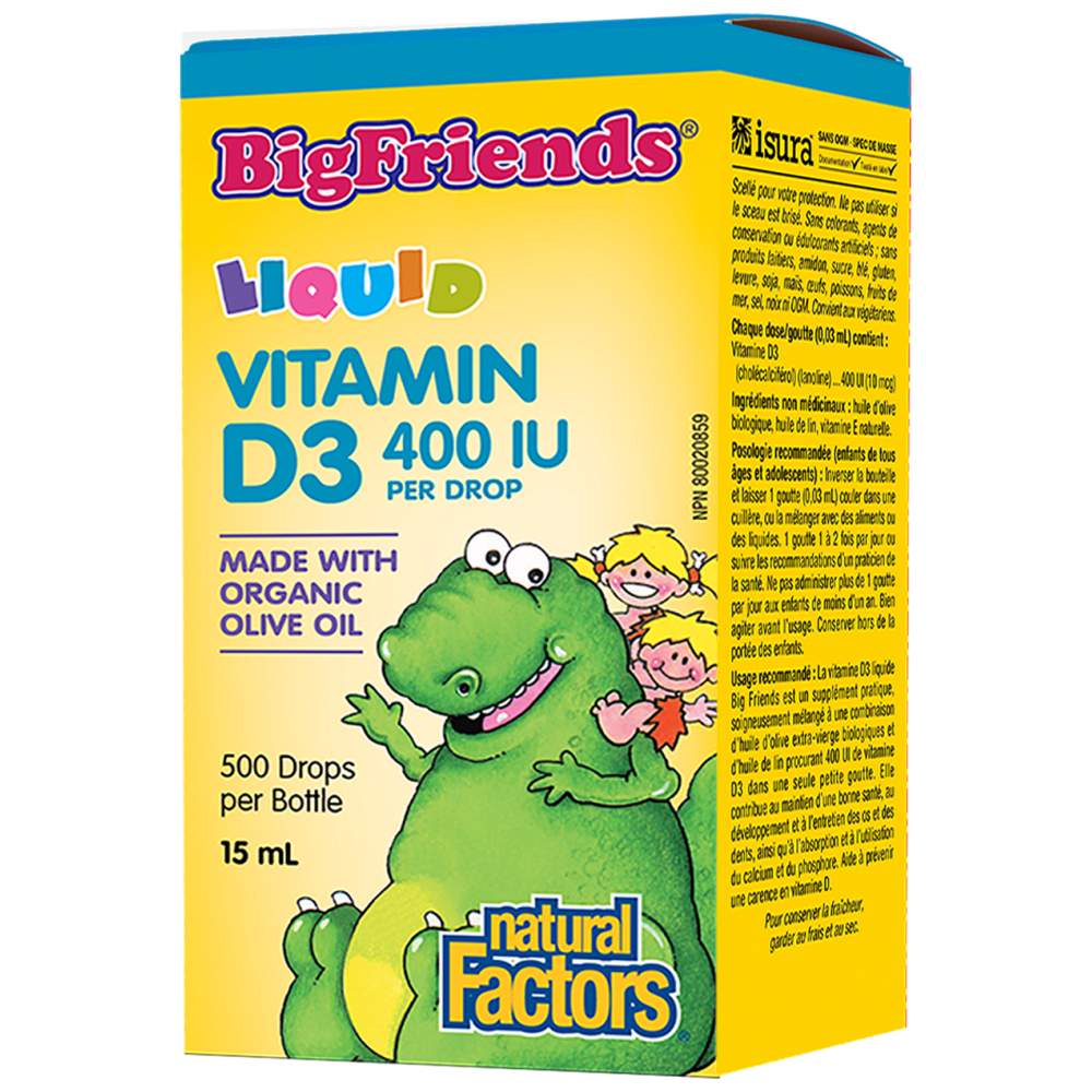 Natural Factors BigFriends Liquid Vitamin D3 for Kids 400 IU - Течен Витамин Д3 за деца 400 IU