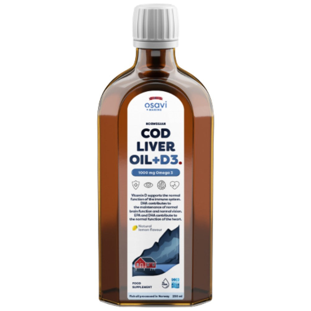 Osavi Norwegian Cod Liver Oil + D3 Lemon Flavored Liquid Omega + D3 - Течно масло от черен дроб на треска с Д3