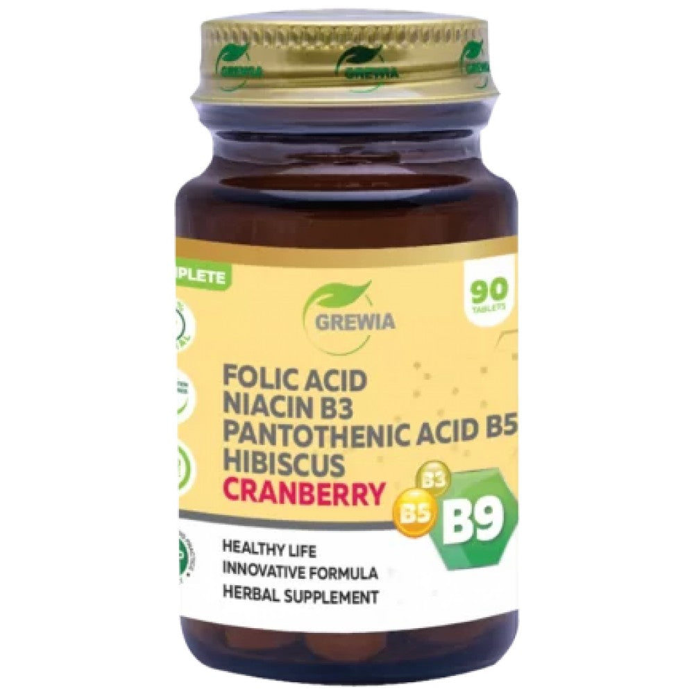 Grewia Folic Acid, Niacin B3, Pantothenic Acid B5, Hibiscus & Cranberry - Витамини Б с хибискус и боровинка