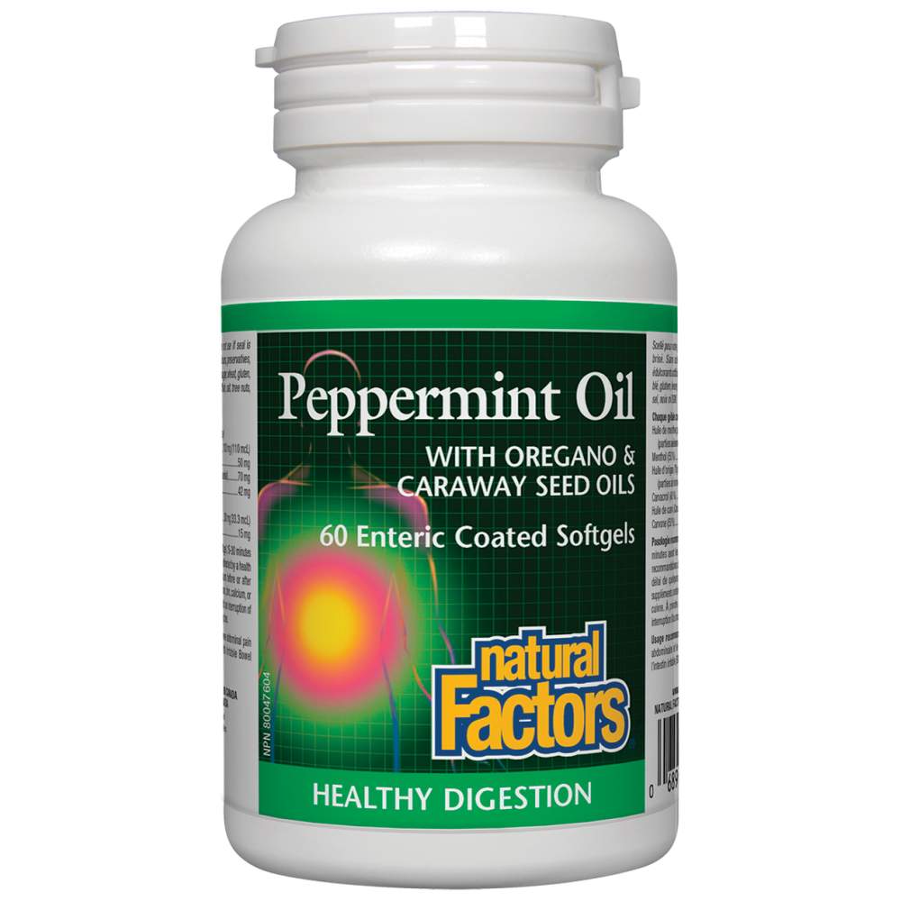 Natural Factors Peppermint Oil with Oregano & Caraway 200 mg - Ментово масло с риган и кимион