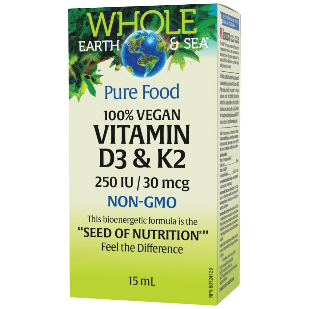 Natural Factors Whole Earth and Sea Vitamin D3 250 IU + K2 30 mcg - Витамин Д3 с К2