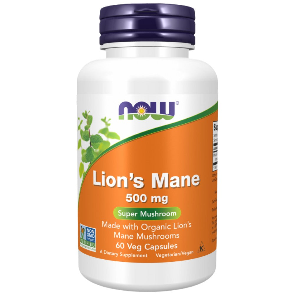 NOW Foods Lion's Mane 500 mg Made with Organic Lion's Mane Mushrooms - Био лъвска грива 500 mg