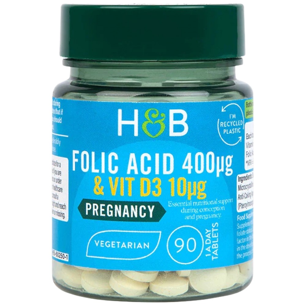 Holland And Barrett Folic Acid 400 mcg with Vit D3 - Фолиева киселина с Витамин Д3