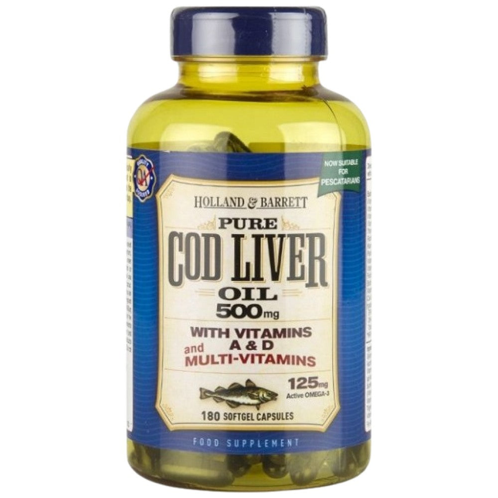 Holland And Barrett Cod Liver Oil 500 mg With Multi Vitamins - Масло от черен дроб на треска с мултивитамини