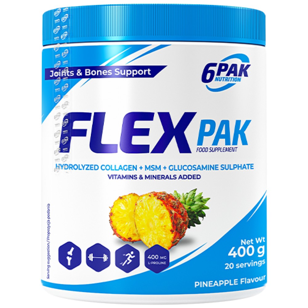 6PAK Nutrition Flex Pak Powder Collagen & Glucosamine, Chondroitin, MSM, Hyaluronic Acid - Комплекс за стави на прах