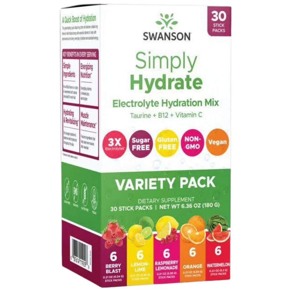 SWANSON Simply HYDRATE Sugar Free Electrolyte Hydration Mix Variety Pack - Изотонична напитка без захар