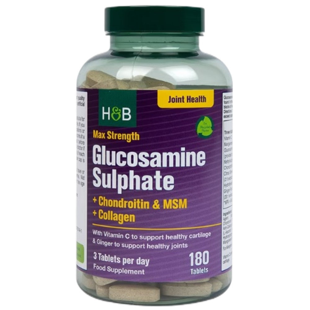 Holland And Barrett Max Strength Glucosamine Sulphate plus Chondroitin, MSM and Collagen - Глюкозамин с хондроитин и MSM