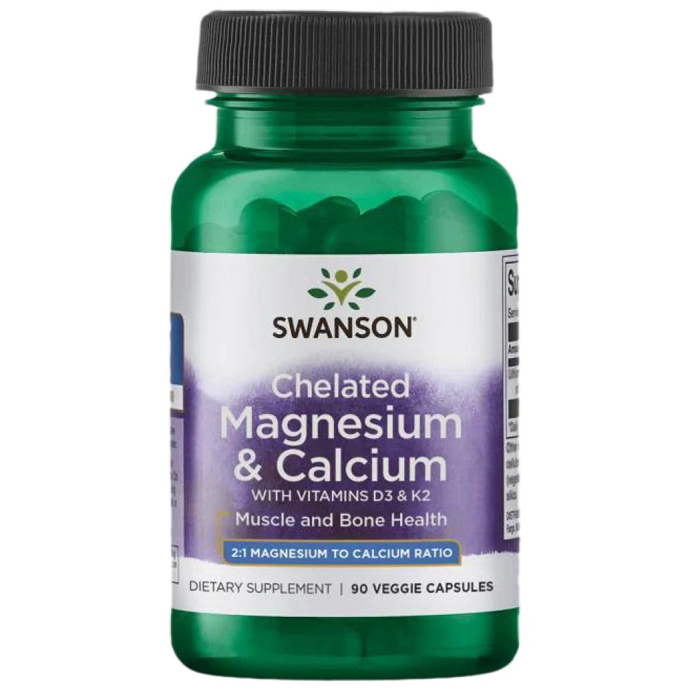 SWANSON Albion Magnesium & Calcium with Vitamin D3 & K2 - Магнезий и калций с Д3 и К2