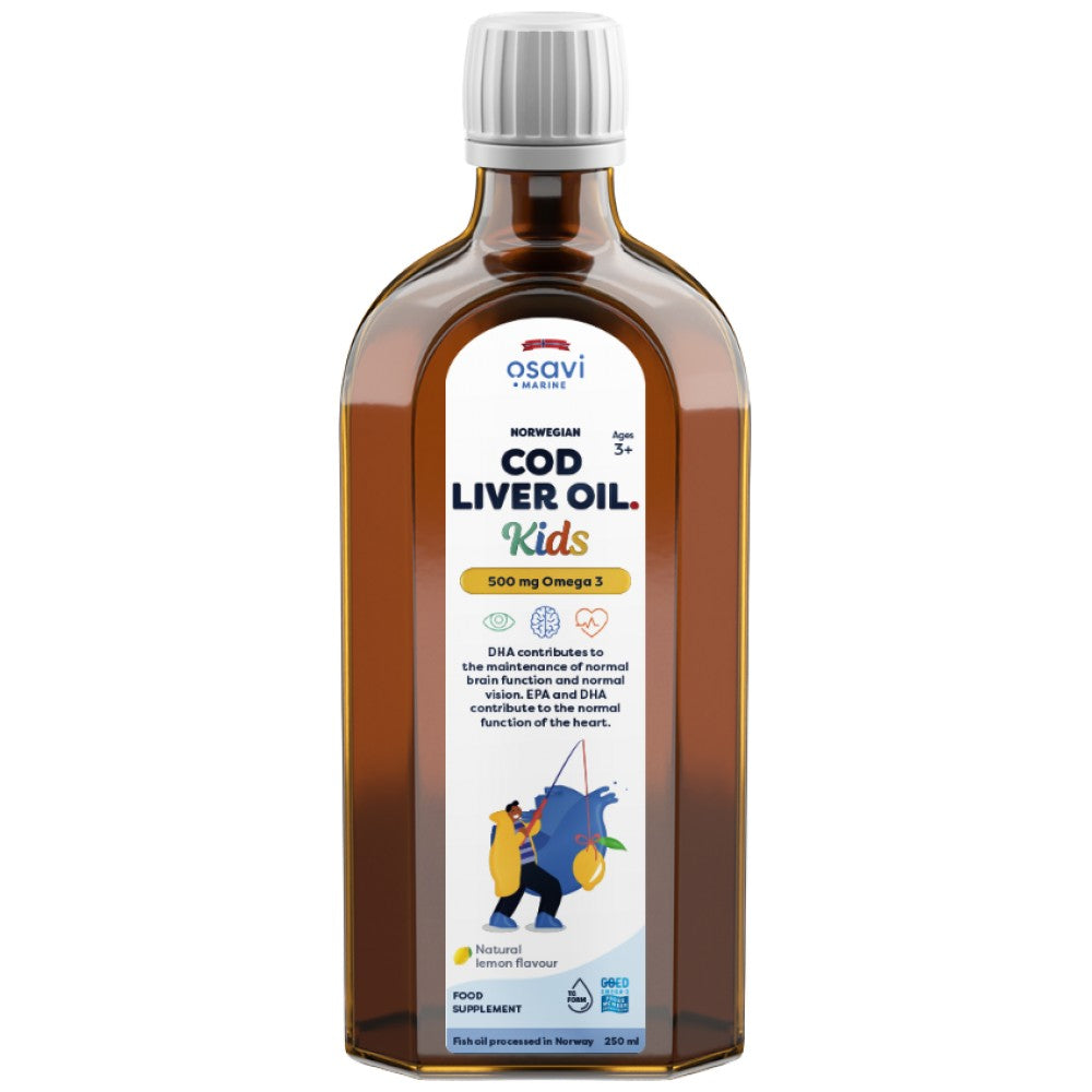 Osavi Norwegian Cod Liver Oil Kids Lemon Flavored Liquid Omega - Масло от черен дроб на треска за деца