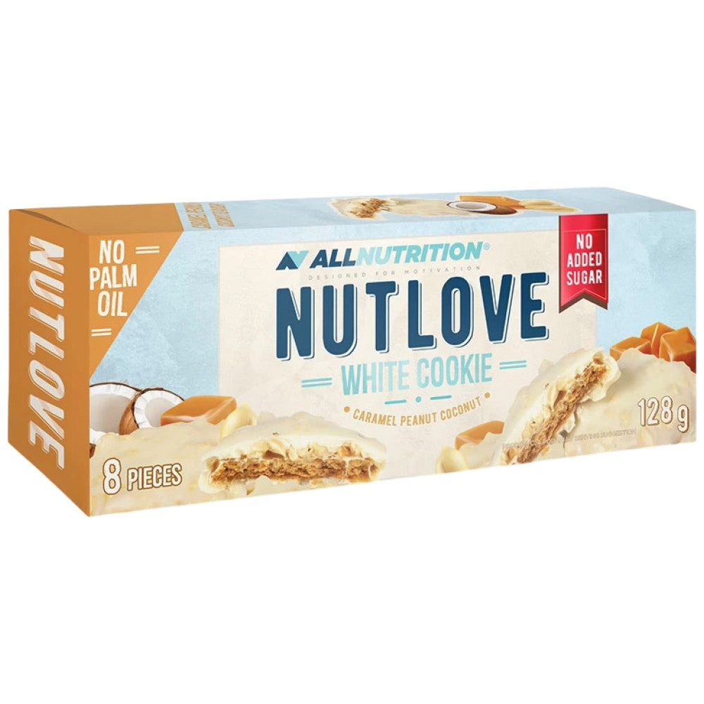 AllNutrition NutLove White Cookie Caramel, Peanut & Coconut - Бисквита с бял шоколад и фъстъци