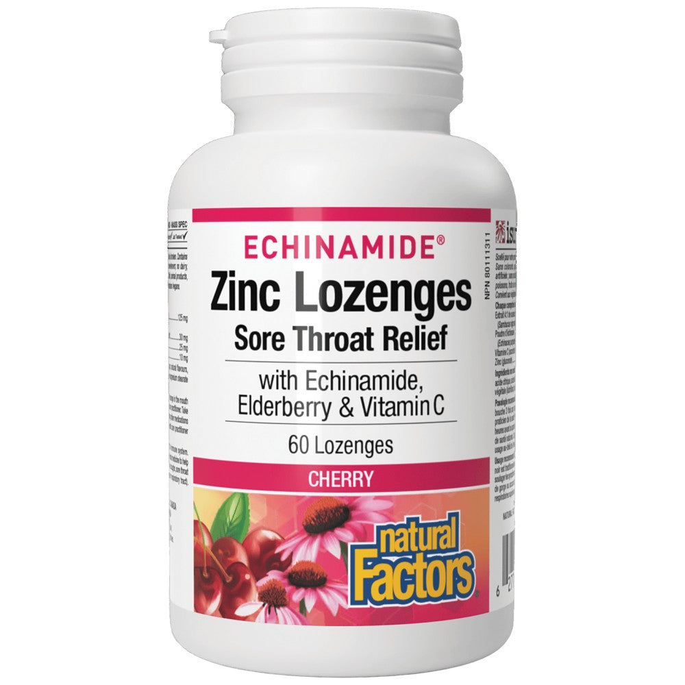 Natural Factors Echinamide Zinc Lozenges Sore Throat Relief - Ехинацея с цинк таблетки за гърло